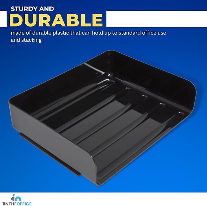 1InTheOffice Stackable Paper Tray, File Trays for Desk Stackable, Letter Tray Organizer, Side Load, Black, 2 Pack