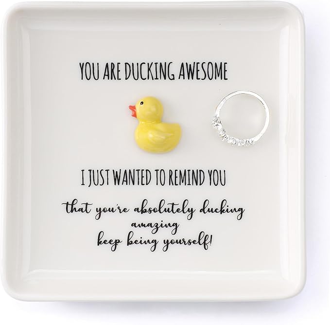 HOME SMILE Duck Jewelry Dish Tray-Birthday Gifts for Women Friendship Mothers Day Graduation Teacher Appreciation Christmas-Reminder Gifts-You're Ducking Amazing