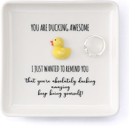 HOME SMILE Duck Jewelry Dish Tray-Birthday Gifts for Women Friendship Mothers Day Graduation Teacher Appreciation Christmas-Reminder Gifts-You're Ducking Amazing