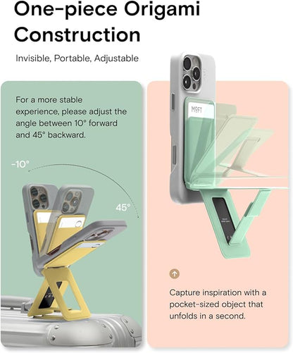 MOFT Phone Tripod Wallet for iPhone, Mulit-Angles, Lightweight Phone Stand, MOVAS Vegan Leather Magnetic Wallet, Strong Magnets, NFC Card Holder,Travel Essential, Peppemint (with Card Slot)