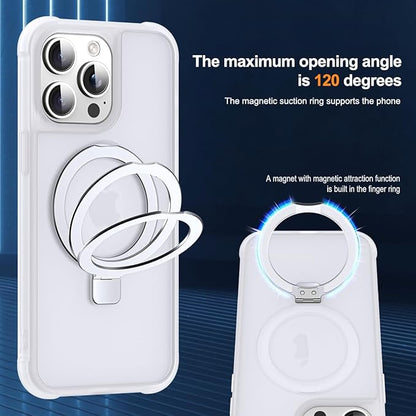 Compatible with iPhone 12 Pro Max Case & iPhone 13 Pro Max Case with Magnetic O-Ring Stand Phone Cases 6.7" [Compatible with Mag-Safe][Great Grip Feeling],Translucent