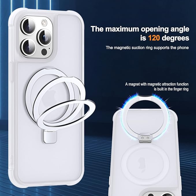 Compatible with iPhone 14 Pro Case with Invisible Magnetic O-Ring Stand Military-Grade Phone Case for iPhone 14 Pro 6.1" [Compatible with Mag-Safe][Great Grip Feeling],Translucent
