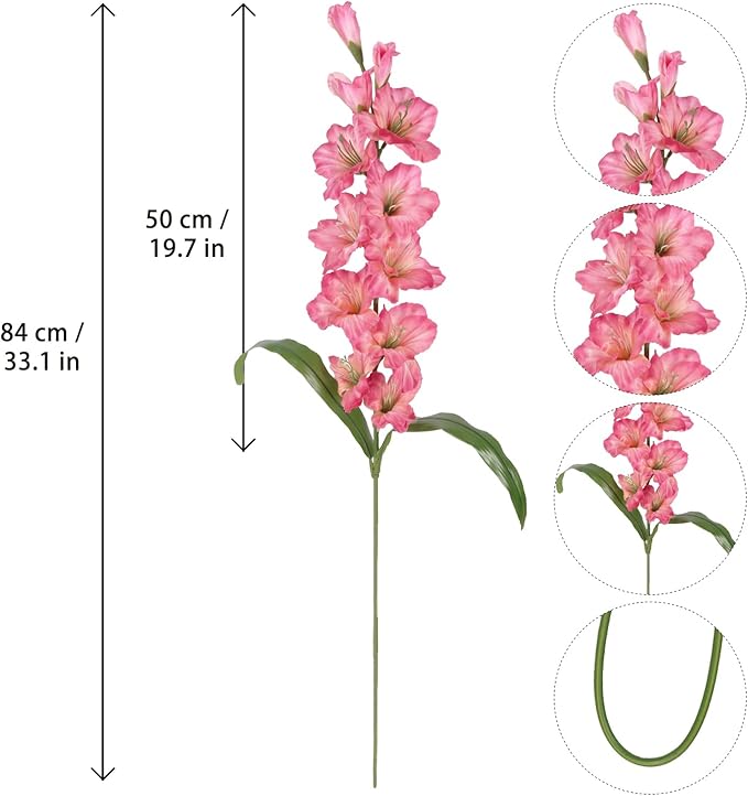 IPOPU Fake Flowers Pink Gladiolus Artificial Flowers 5PCS Silk Gladiolus with Long Stem 33" Dark Pink Artificial Flowers for Wedding Home Party Table Floral Arrangement (Dark Pink)