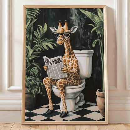 Giraffe Bathroom Wall Art Funny Giraffe Wall Art Funny Animal Reading Poster Unique Animal Paintings Green Plants Painting Tropical Rainforest Pictures Bathroom Living Room Decor 16x24inch No Frame