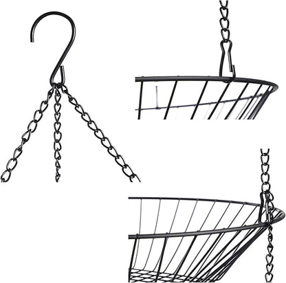 3-Tier Wire Fruit Hanging Basket 2 Packs,non-Punching Wall Hanging Storage,Kitchen Bathroom Organization Basket,Suitable for Bathroom,Kitchen,Closet,Garden,Black