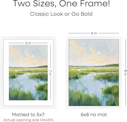 Homeforia 6x8 Picture Frame White, High End Metal 6 x 8 White Frames with Mat 5 x 7 for Art, 8x6 Desk Frame Matted to 5x7 inch Photo, 6 by 8 Wall or Tabletop Frames, Tempered Glass, Wall Kit, Set of 1