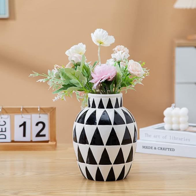 Black and White Ceramic Vase Nordic Minimalist Style Decor for Countertop Center Dresser Kitchen Living Room Home Decor Abstract Vase (W339)