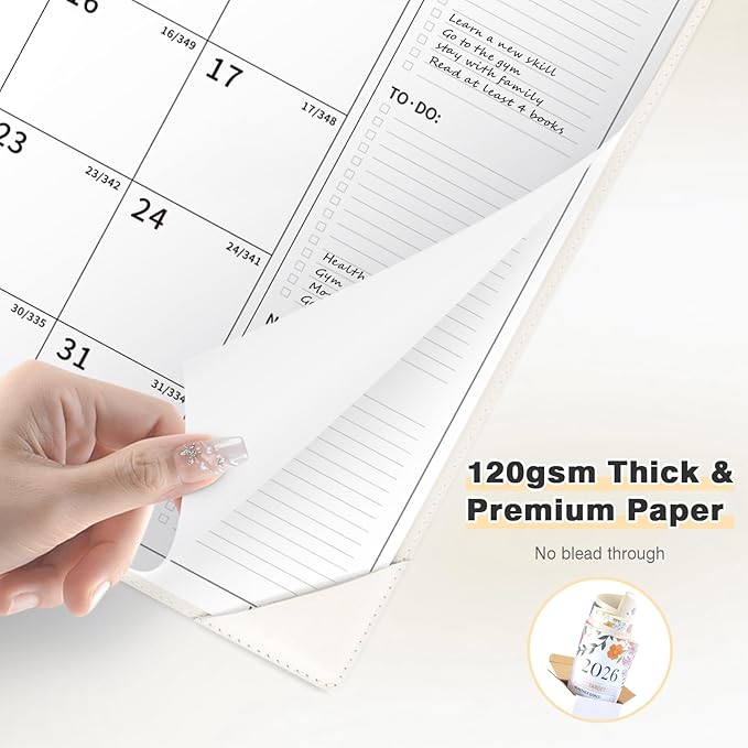 Ospelelf Large Desk Calendar 2026-2027 with PU Leather Pad, 18 Months Planner Pad from January 2026 - June 2027, 22" x 17" Wall Calendar with Protective Cover for Home or Office, White Floral