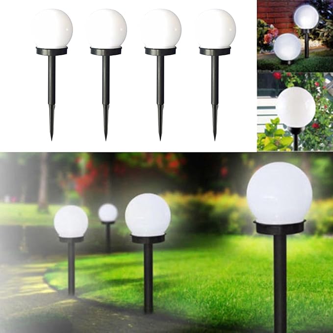 GALPADA 4pcs Solar Path Lights Outdoor White Glow Bubble Shaped Lawn LED Sphere Lights with Solar Panel for Garden Landscape Lighting