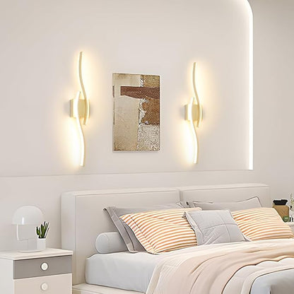 Modern Gold Wall Light Fixture Set of 2, RC Dimmable LED Wall Light Indoor, LED Wall Decor for Hallway Bedroom Living Room, Hardwired Wall Sconce with Remote Control, 27.56" in, Timer, Memory
