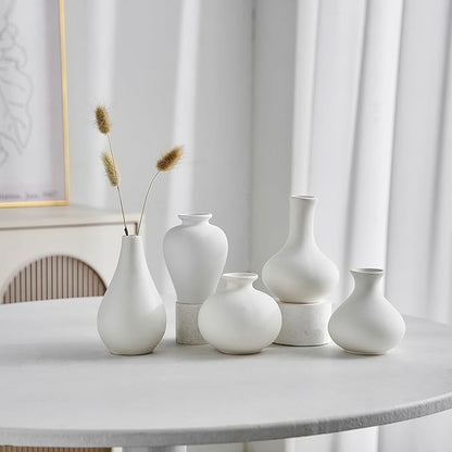 AWNR Bud Vases Home Decor: 5pcs Small Vases for Flowers White Ceramic Vase Centerpiece Table Decorations Minimalist Vases Bulk for Dining Room Kitchen