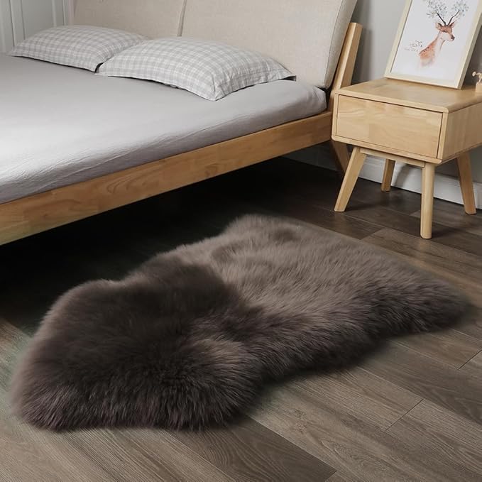 Premium Genuine Fur Sheepskin Rug Real Australia Sheepskin Natural Luxury Fluffy Lambskin Fur Area Rug Seat Covers for Kids Bedroom Sofa Chair Cover (Dark Walnut, Single Pelt/2ft x 3ft)