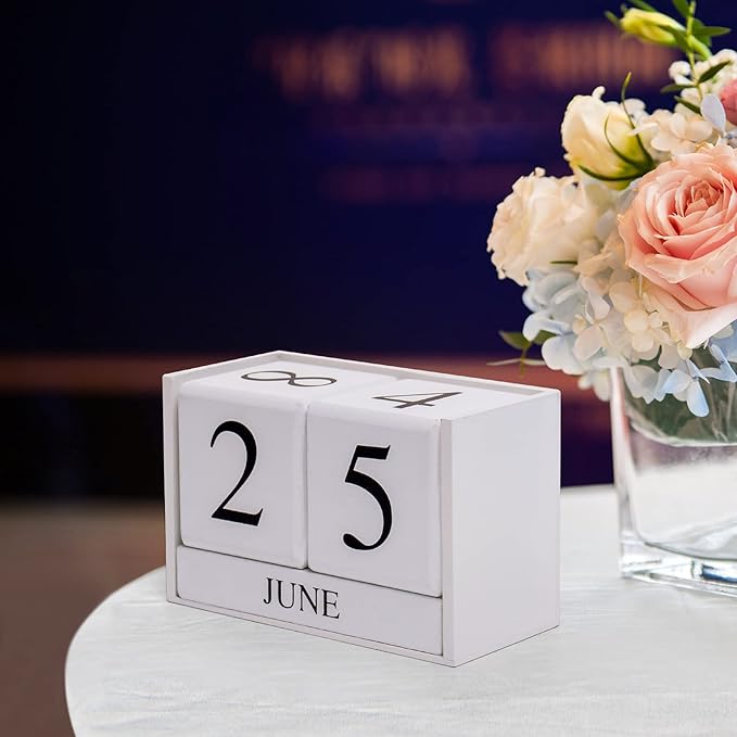 Wooden Gaobei Desk Blocks Calendar Perpetual Block Month Date Display （White)