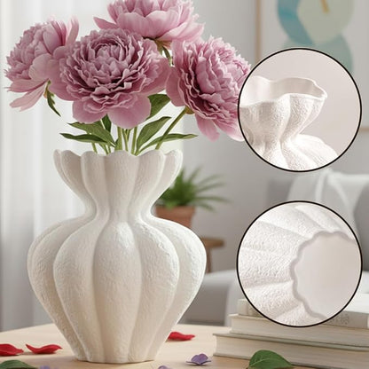 White Ceramic Vase, 8.2 Inch Modern Boho White Flower Vase for Home Decor, Unique Vase for Farmhouse Living Room Cabinet Table Centerpieces Wedding Decorations