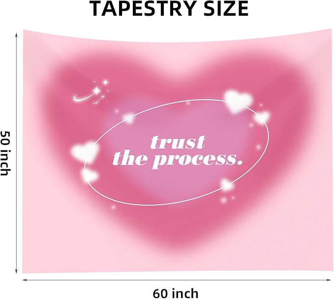 Boqin Pink Aura Tapestry - Cute Aesthetic Tapestries for Girl Bedroom, Pink Heart Tapestry Wall Hanging for Home College Dorm Living Room, Girls Room Art Tapestries - 60 x 50 Inch