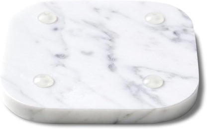 Marble Coasters for Drinks – Square Set of 4 Stone Holders for Dinning Tables, Coffee Tables (Carrara White)