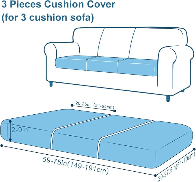 Smiry Printed Couch Cushion Covers, Stretch Soft Couch Covers for Sofa, Washable Non-Slip Sofa Slipcover Furniture Protector for Indoor and Outdoor (3 Pack, Grey)
