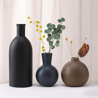 Small Ceramic Vase Set of 3, Boho Modern Flower Vase Room Decor, Farmhouse Decor, Vases for Your Kitchen, Bathroom, Bedroom, Living Room, Office&Shelf Centerpiece Table Decorations Multicolor - 346