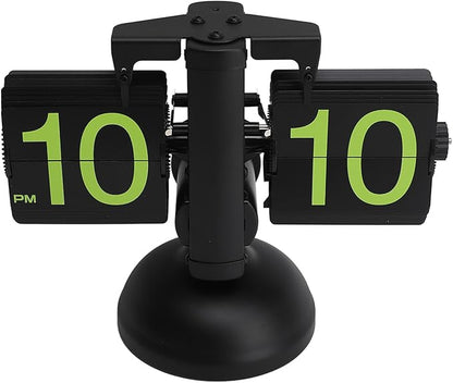 FOSA Flip Clock Retro Mechanical Digital Minimalist 12H Battery Operated Stainless Steel Desk Clock for Home Office Living Room (Black Frame Green Number)