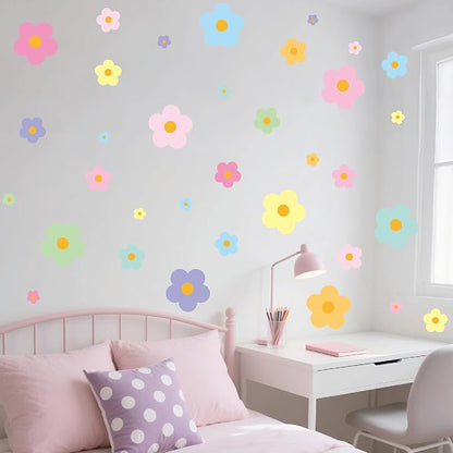 81 Pieces Wall Decal Flower Stickers - Removable Peel & Stick Wall Decals for Kids' Girls Room Decor(Pink, Blue, Orange, Yellow, Green, Purple)