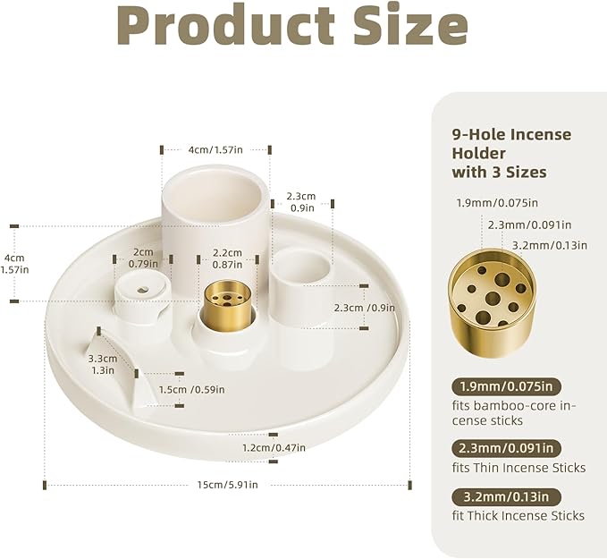 WhiteRhino Ceramic Incense Burner,6 in 1 Multifunction Incense Holder|Sage Holder for Burning|Palo Santo Holder|Candle Holder|Incense Cone Holder|Moon Shape Stand,Ash Catcher Tray for Meditation Yoga