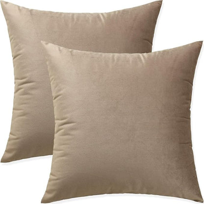 Artaimee Khaki Velvet Throw Pillow Covers 18x18 Inch, Set of 2 – Soft Decorative Cushion Cases for Sofa, Couch, Bed, or Chair – Square Plush Pillowcases with Hidden Zipper, Home & Living Room Décor