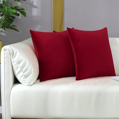 mixeoo Comfy Christmas Red Throw Pillow Covers Decorative Square Solid Thick Velvet Super Soft Cushion Cases Home Decor for Sofa Couch Living Room Chair, Set of 2, 20 x 20 Inch