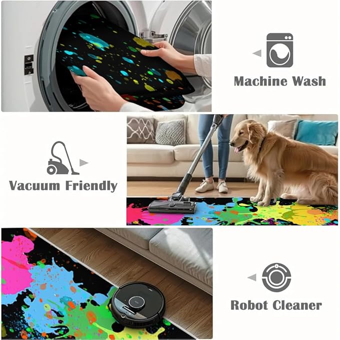 Colorful Paint Splash Rug 5.3x6.7 Area Rugs Abstract Grunge Graffiti Rugs Ultra Soft Washable Faux Wool Non Slip Carpet for Bedroom Living Room Study Kids Room Office Home Decor Mats