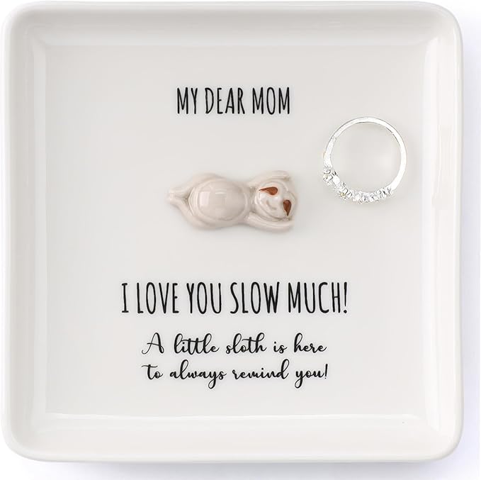 HOME SMILE Sloth Jewelry Dish Tray-Birthday for Mom-Mom I Love You Sloth Much,Cute Small Sloth Unique Presents for Mama Bonus Step Mothers Stocking Stuffers from Daughter