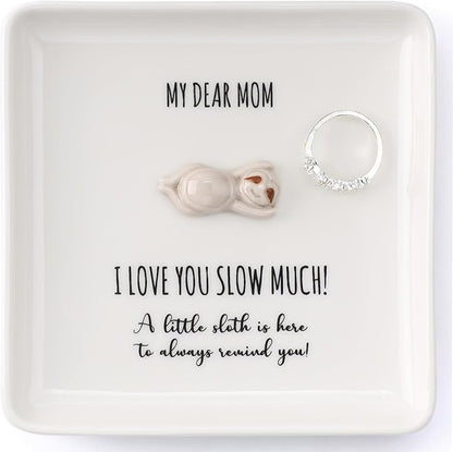 HOME SMILE Sloth Jewelry Dish Tray-Birthday for Mom-Mom I Love You Sloth Much,Cute Small Sloth Unique Presents for Mama Bonus Step Mothers Stocking Stuffers from Daughter