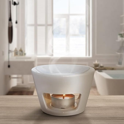 AROMATIKA - Oil Burner White - Large Ceramic Oil Burner - Best for Aromatherapy - Relaxation - Spa - Aroma Lamp - Aroma Burner (5.9 x 3.9 in) - 3 Candles Free