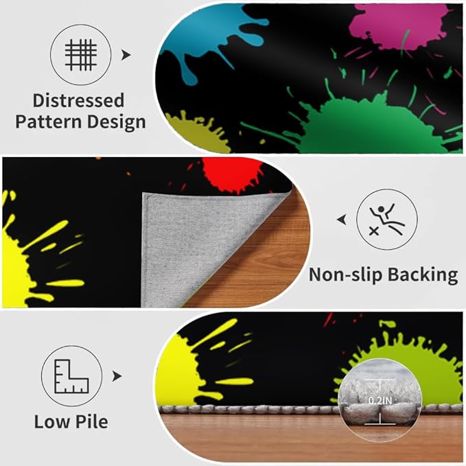 Colorful Paint Splash Rug 6x8 Large Area Rugs Abstract Grunge Multicolor Rugs Ultra Soft Non Slip Washable Carpet for Teens Boys Girls Kids Living Room Bedroom Nursery Study Office Hallway