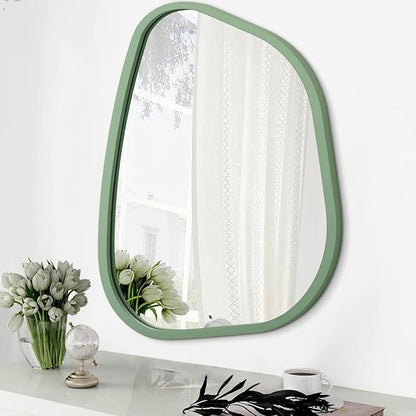Asymmetrical Mirror for Wall Irregular Wood Frame Modern Unique Wall Mirror Decorative Vanity Bathroom Living Room Bedroom Entryway Hallway Artistic Mirror 14"x10"