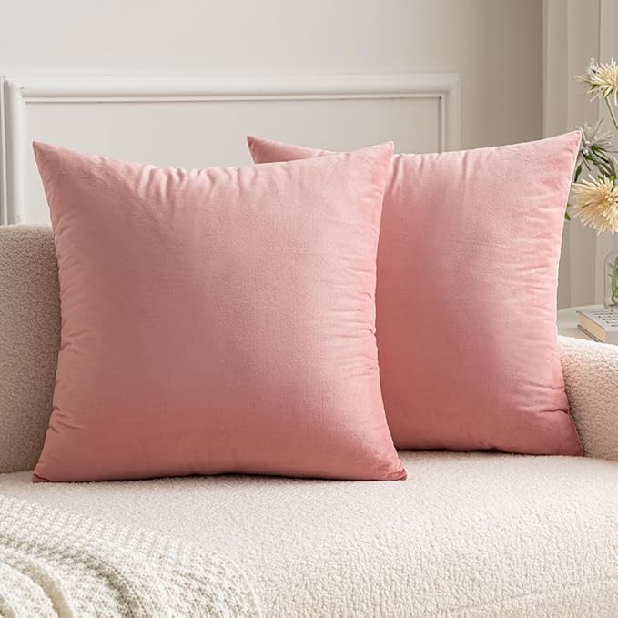 MIULEE Velvet Throw Pillow Covers 20x20 Inch, Pack of 2 - Dusty Pink, Soft Solid Decorative Pillow Covers Cushion Cases Modern Luxury Home Decor for Spring Couch Sofa Bedroom Livingroom