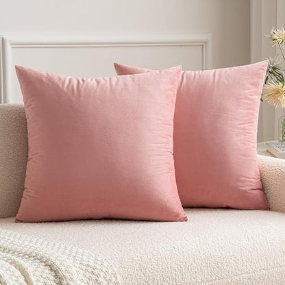 MIULEE 24x24 Inch Euro Sham Velvet Pillow Covers, Set of 2 Large Square Decorative Pillows -Dusty Pink Super Soft for King Bed, Sofa, Couch, Accent Chairs with Hidden Zipper