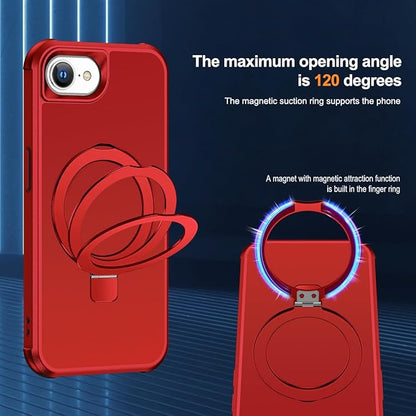 Compatible with iPhone 16E Case with Invisible Magnetic O-Ring Stand Military-Grade Case for iPhone 16E 6.1" 2025 [Compatible with Mag-Safe][Great Grip Feeling], Red