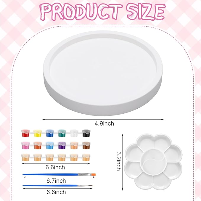MotiMind 4 Set Ceramics to Paint Round Jewelry Tray Ready to Paint Your Own Ceramic Ring Dish Holder DIY Unpainted Plaster Trinket Dish Paintable Tray Crafts with Brush Palette for Adults