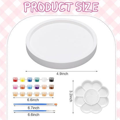 MotiMind 4 Set Ceramics to Paint Round Jewelry Tray Ready to Paint Your Own Ceramic Ring Dish Holder DIY Unpainted Plaster Trinket Dish Paintable Tray Crafts with Brush Palette for Adults