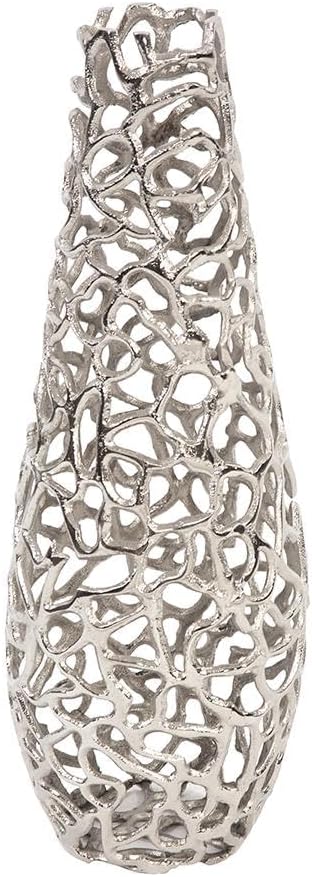 Howard Elliott Large Silver Aluminum Branch Vase with Padded Bottom, Modern Accent Abstract Decorative Centerpiece Flower Vase with Intertwined Design for Weddings & Decoration, 5.3 x 5.3 x 17.5 Inch