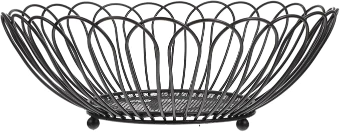 Angoily Fruit Basket, 11.59 Inches Wire Bread Basket for Kitchen Counter, Black Round Fruit Bowl for Lemon, Banana, Candy, Snack in Office