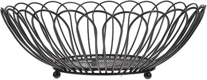 Angoily Fruit Basket, 11.59 Inches Wire Bread Basket for Kitchen Counter, Black Round Fruit Bowl for Lemon, Banana, Candy, Snack in Office