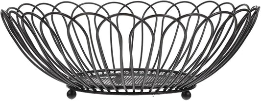 Angoily Fruit Basket, 11.59 Inches Wire Bread Basket for Kitchen Counter, Black Round Fruit Bowl for Lemon, Banana, Candy, Snack in Office