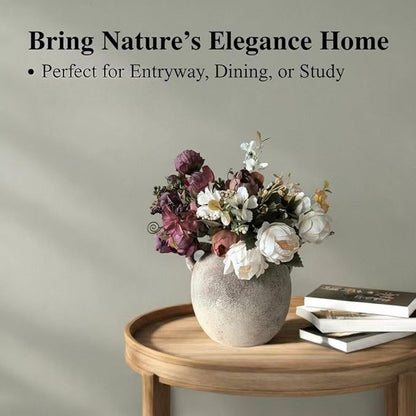 Retro-Style vase, Artificial Faux Flower Bouquet for Home Decor Indoor Fake Bouquet Faux Floral Arrangements Dining Table Centerpieces for Kitchen(Rust-Colored)