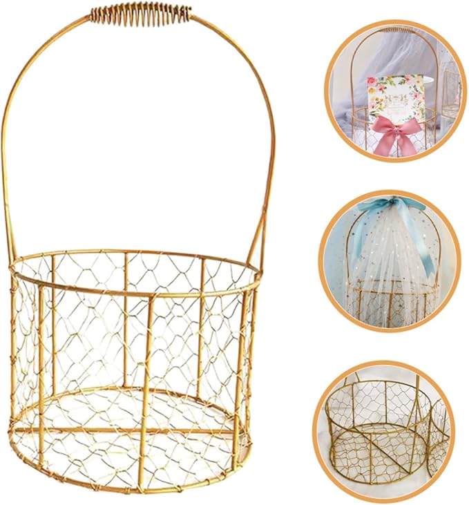 Flower Girl Basket with Handle Decorative Wire Round Basket for Weddings Storage and Home Decor for Flowers Fruits Versatile and Stylish Design
