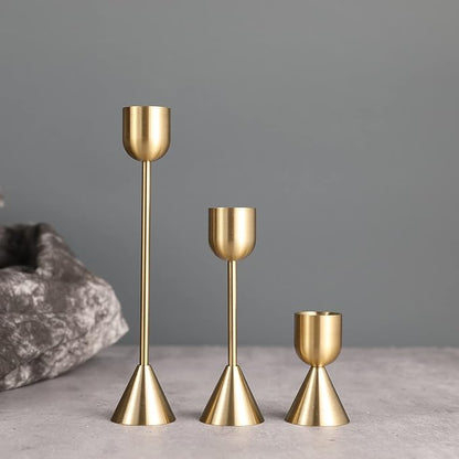 Brass Gold Candlestick Holder,Taper Candle Holders,Set of 3 Candle Stick Holders,Vintage Modern Decorative Centerpiece for Table Mantel Wedding Housewarming