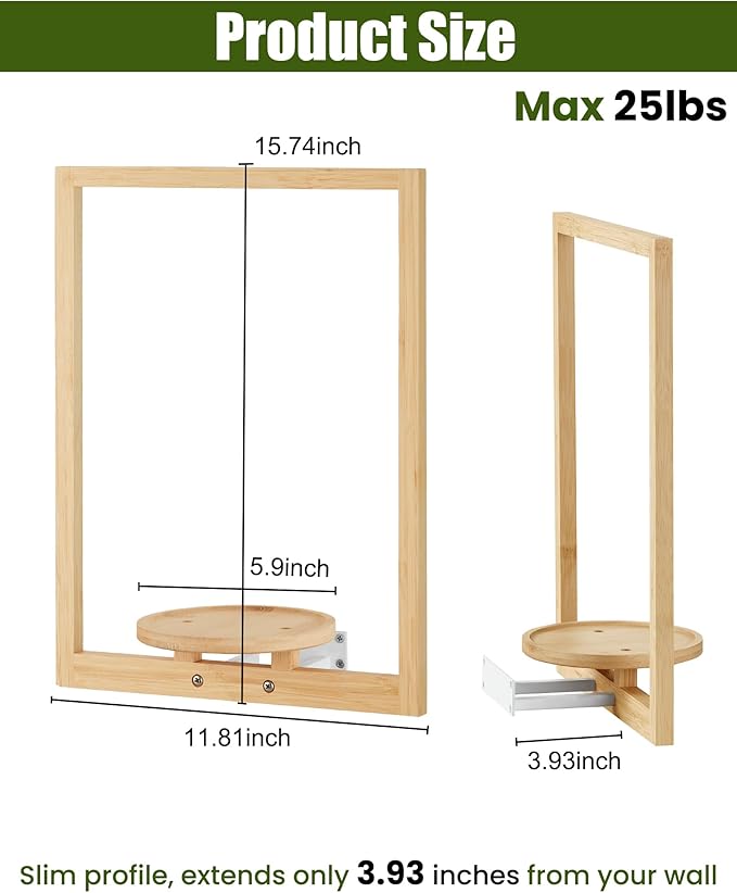 yadoker Wall Planters for Indoor Plants,Bamboo Hanging Plant Holders, Wall Decor Plant Stand, 3-Pack Window Plant Shelves for Living Room & Entryway