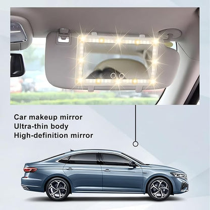 LED Car Sun Visor Vanity Mirror, Dimmable Rechargeable Vehicle Touch Screen Cosmetic Mirror with 3 Light Modes & 60LEDs, Auto Interior Rear View Makeup Accessories, Universal Fit (White)