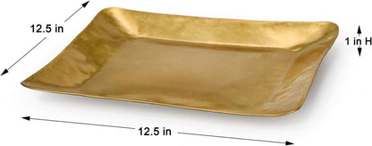Serene Spaces Living Antique Square Raw Brass Tray, Hammered Decorative Metal Tray Use as Holder for Accessories, Candles, Jewelry, Centerpiece for Kitchen or Dining Table, 12.5" Square & 1" Tall
