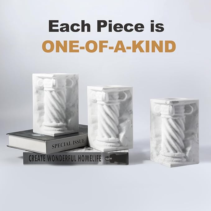 BCS Marble Pencil Pen Holder Stand for Desk, Luxury Makeup Brush Holders, Elegant Roman column Desk Pen Organizer, Unique Versatile Pencil Cup for Office, School, Home Decor - Mini Vase(White)