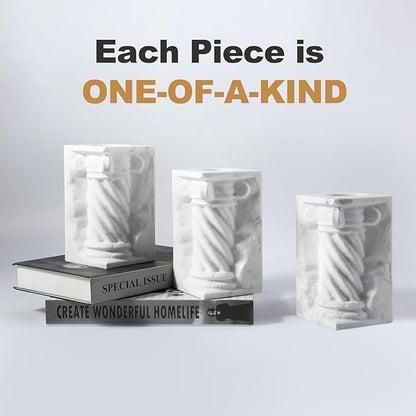 BCS Marble Pencil Pen Holder Stand for Desk, Luxury Makeup Brush Holders, Elegant Roman column Desk Pen Organizer, Unique Versatile Pencil Cup for Office, School, Home Decor - Mini Vase(White)